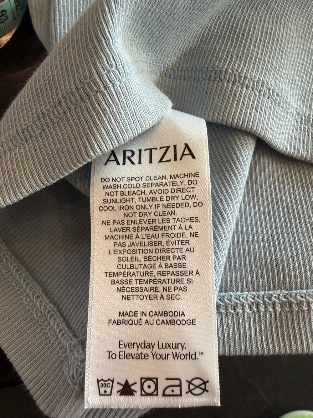 NWT Aritzia Ribbed Light Blue Cropped Crewneck Tee - Picture 5 of 6